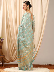 Women's Cotton Blend Yellow Woven Design Designer Saree With Blouse Piece-MAHIRA135401