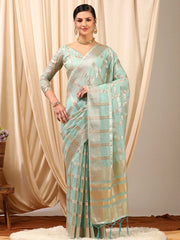Women's Cotton Blend Yellow Woven Design Designer Saree With Blouse Piece-MAHIRA135401
