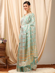 Women's Cotton Blend Yellow Woven Design Designer Saree With Blouse Piece-MAHIRA135401