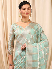 Women's Cotton Blend Yellow Woven Design Designer Saree With Blouse Piece-MAHIRA135401
