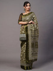 Women's Crepe Off White Printed Celebrity Saree With Blouse Piece-KLZE246010