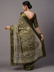Women's Crepe Off White Printed Celebrity Saree With Blouse Piece-KLZE246010