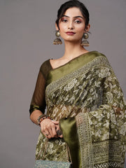 Women's Crepe Off White Printed Celebrity Saree With Blouse Piece-KLZE246010
