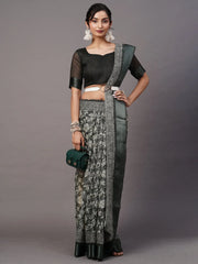 Women's Crepe Off White Printed Celebrity Saree With Blouse Piece-KLZE246016