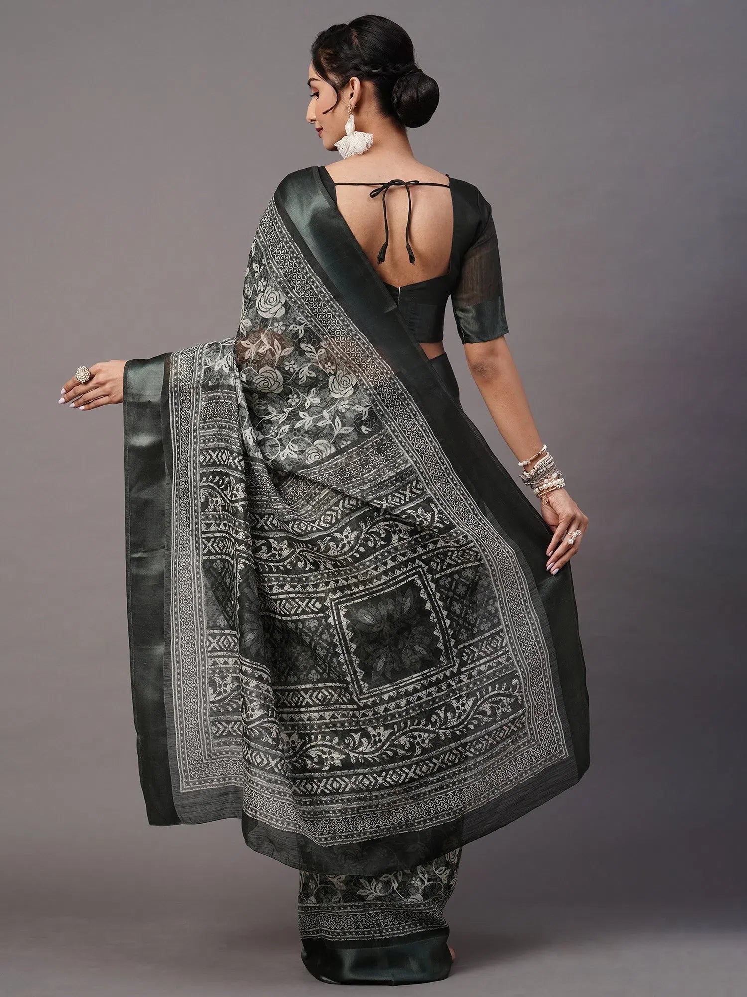 Sea Green Cotton Saree - Banarasi Inspired Design