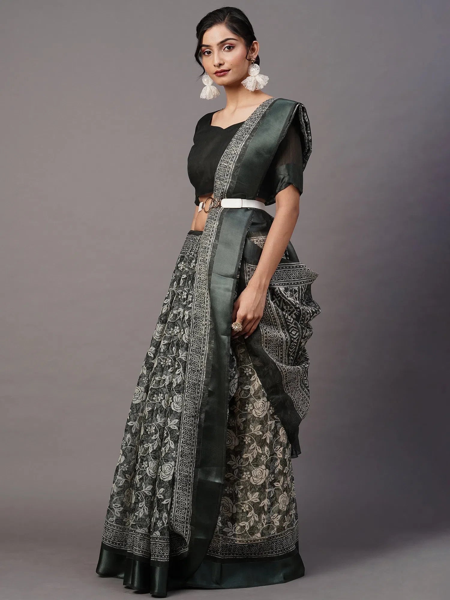Sea Green Cotton Saree - Banarasi Inspired Design