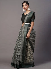 Women's Crepe Off White Printed Celebrity Saree With Blouse Piece-KLZE246016