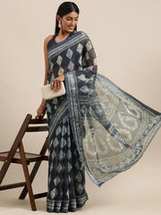 Women's Crepe Off White Printed Celebrity Saree With Blouse Piece-KLZE246017
