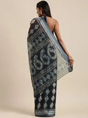Women's Crepe Off White Printed Celebrity Saree With Blouse Piece-KLZE246017