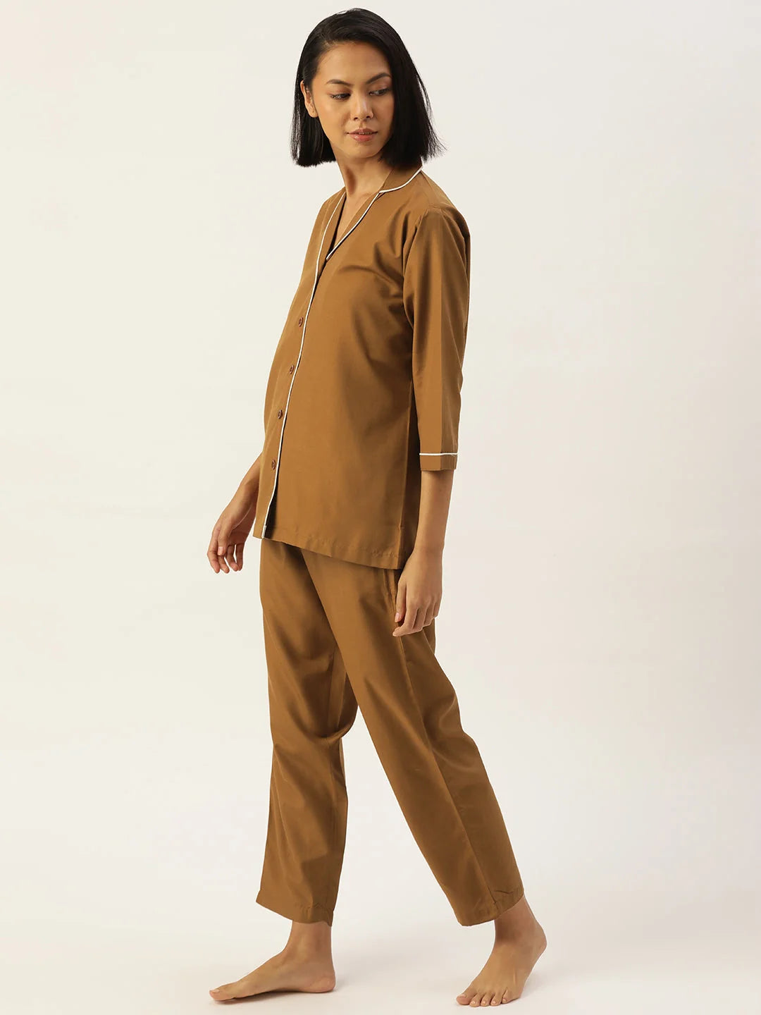 Brown Cotton Women's Sleepwear Night Suit - Indian Needle Quality
