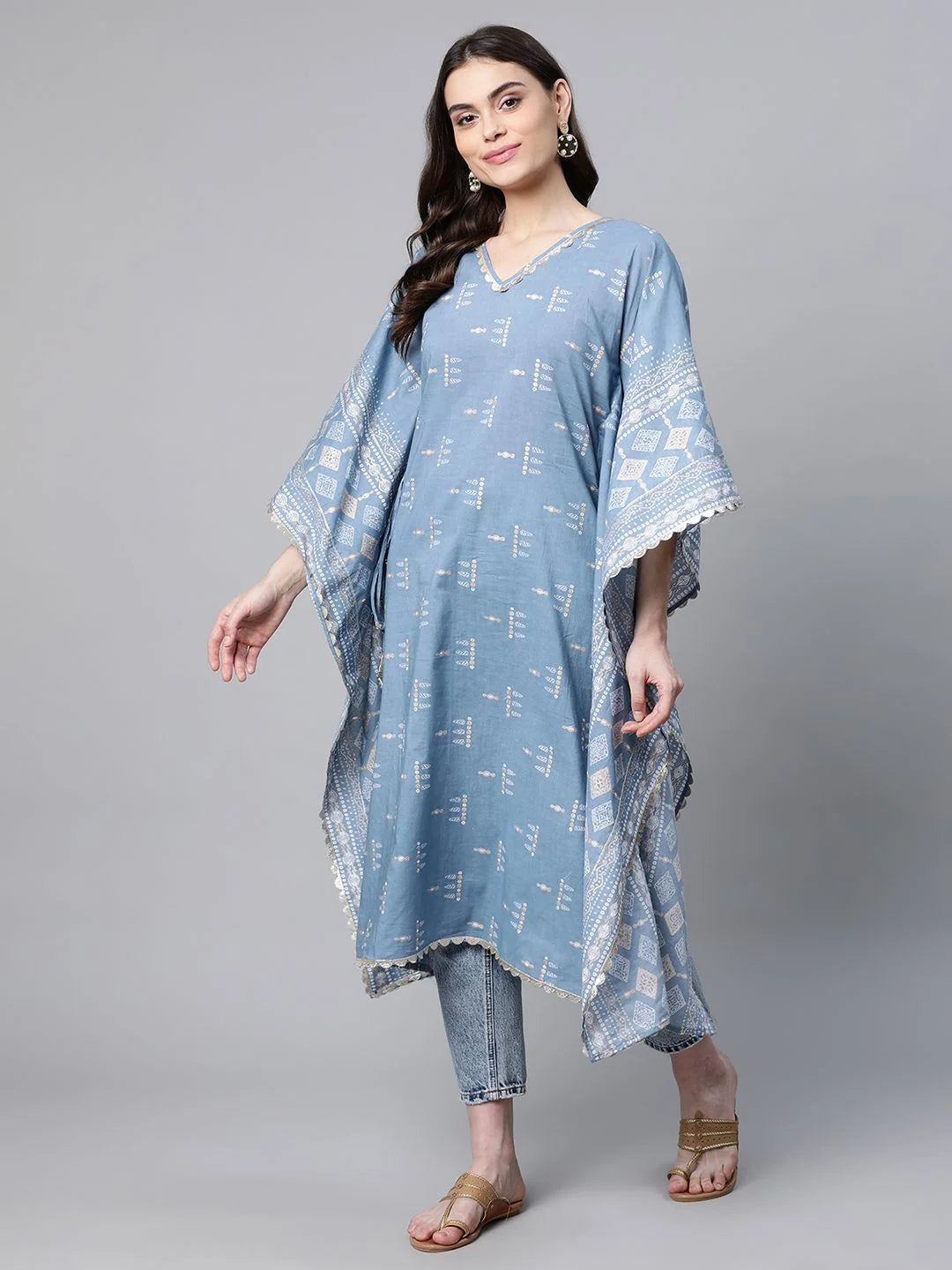Blue Cotton Printed Kaftan Kurta | Stylish Kaftans for Women