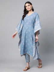Blue Pure Cotton Printed Kaftan Kurta-AHKFCODCGPDS-6047