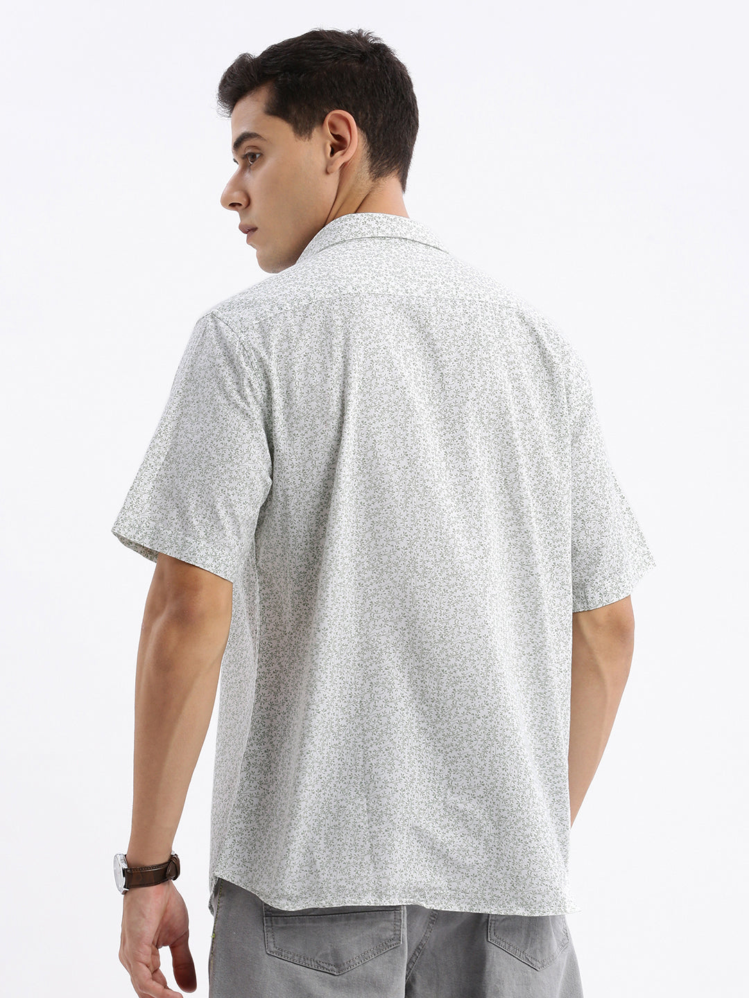 White Floral Cotton Mens Shirt - Slim Fit Printed Shirt