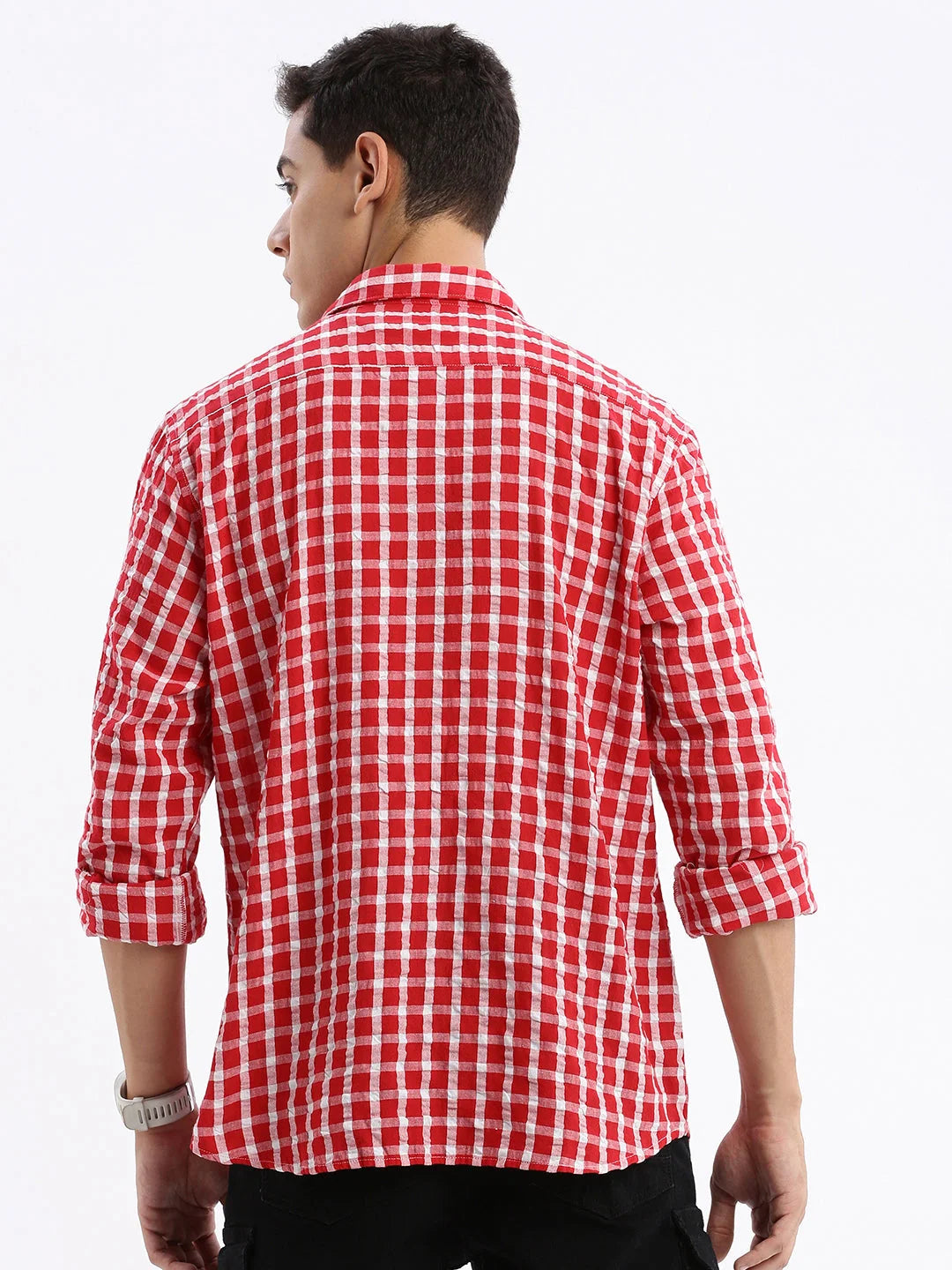 Men's Red Checked Shirt - Slim Fit Cotton Mens Shirt