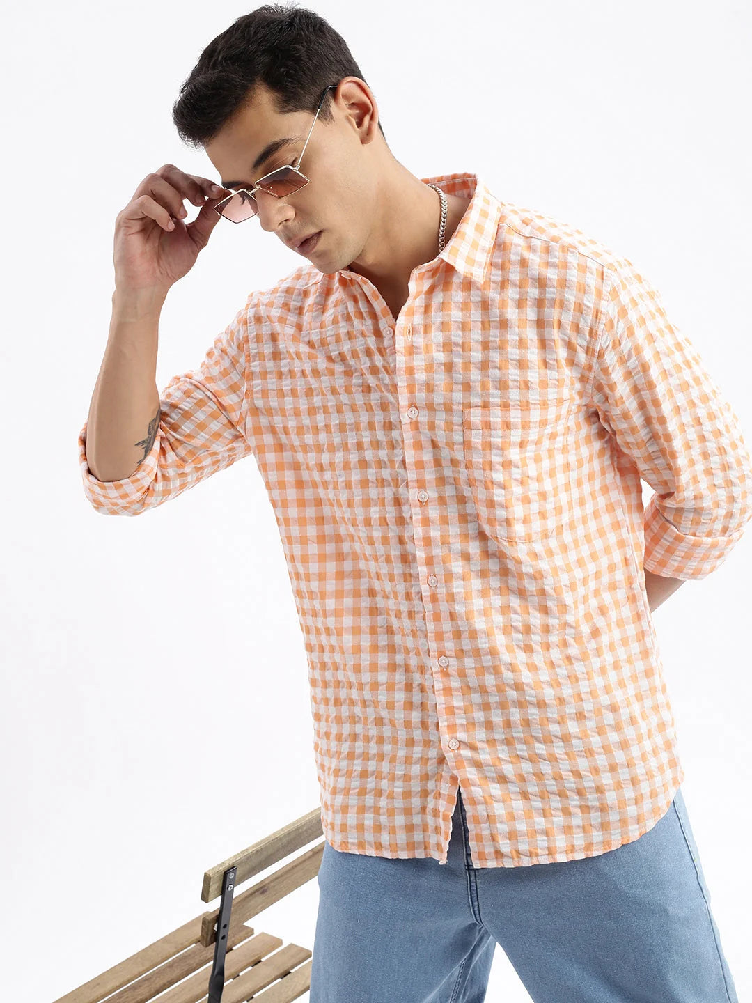 Mens Shirt - Checked Slim Fit Cotton Shirt - DesiQlo