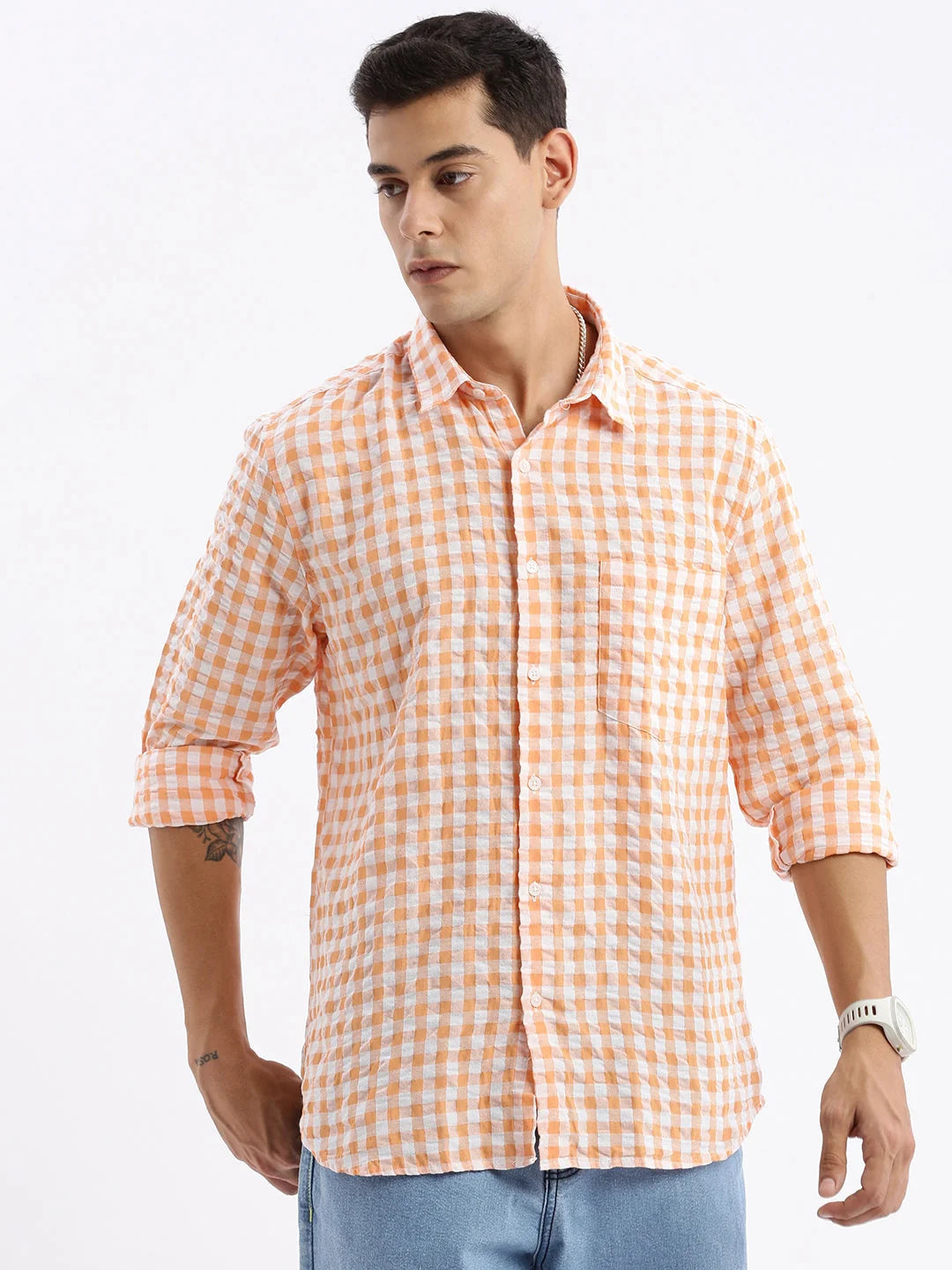 Mens Shirt - Checked Slim Fit Cotton Shirt - DesiQlo
