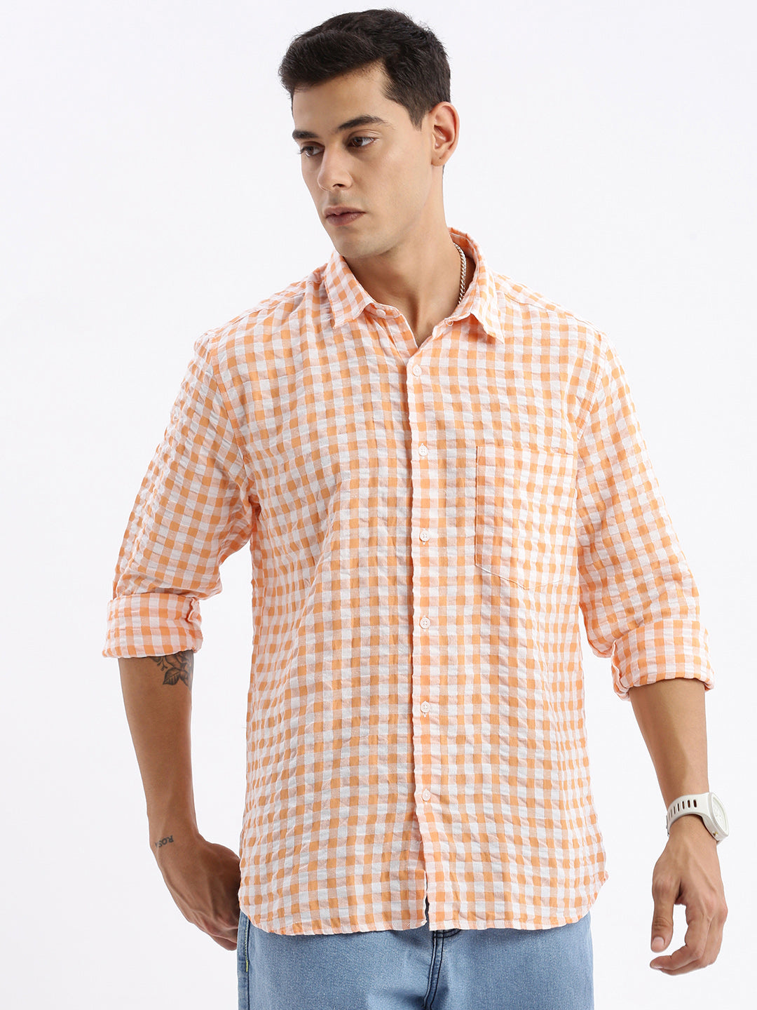 Mens Shirt - Checked Slim Fit Cotton Shirt - DesiQlo