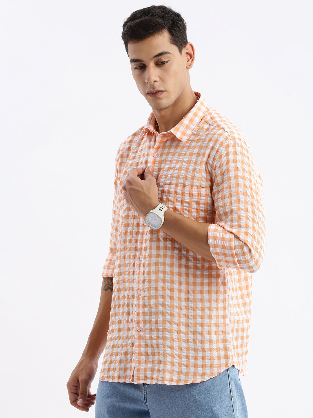 Mens Shirt - Checked Slim Fit Cotton Shirt - DesiQlo
