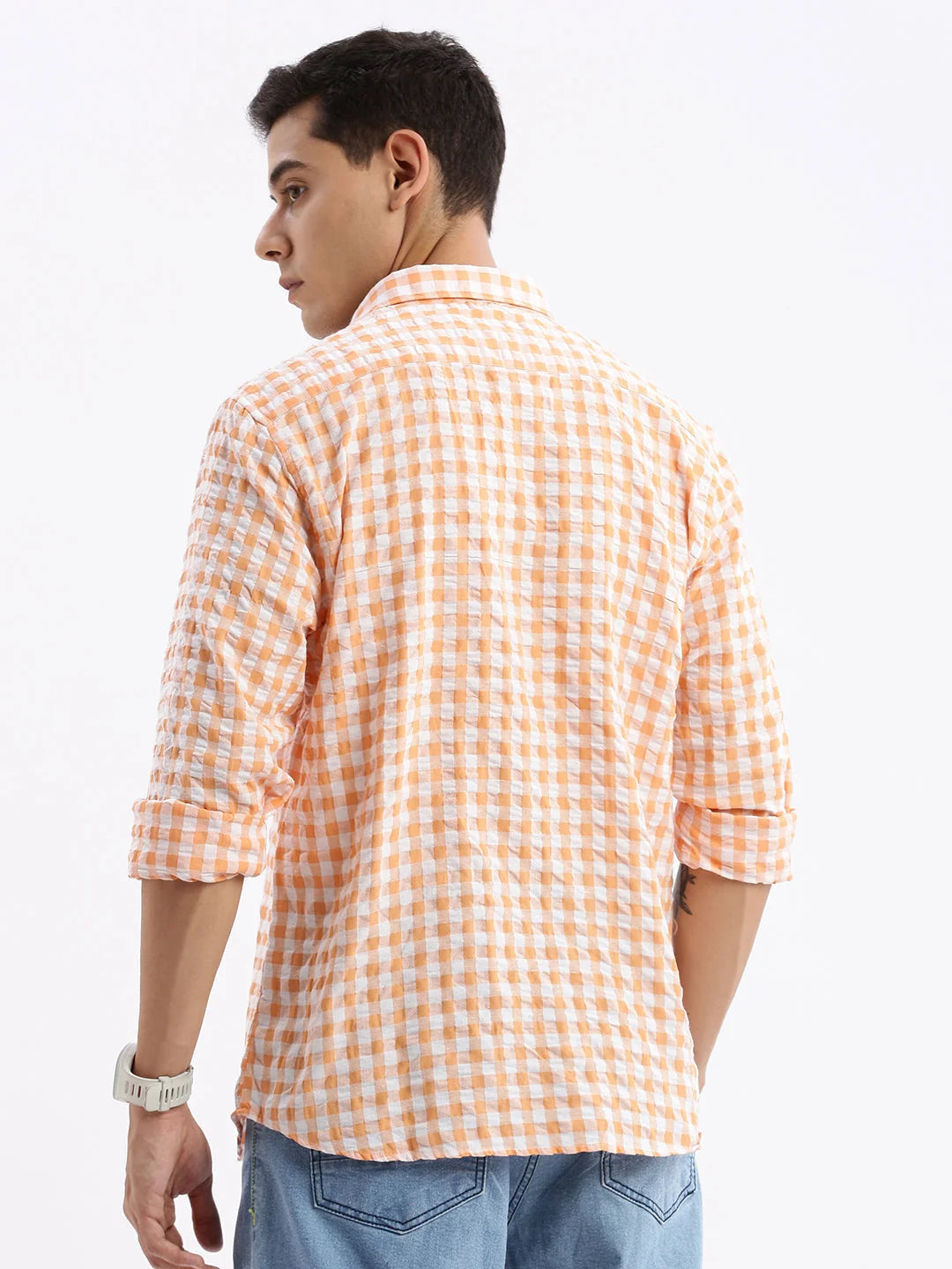 Mens Shirt - Checked Slim Fit Cotton Shirt - DesiQlo