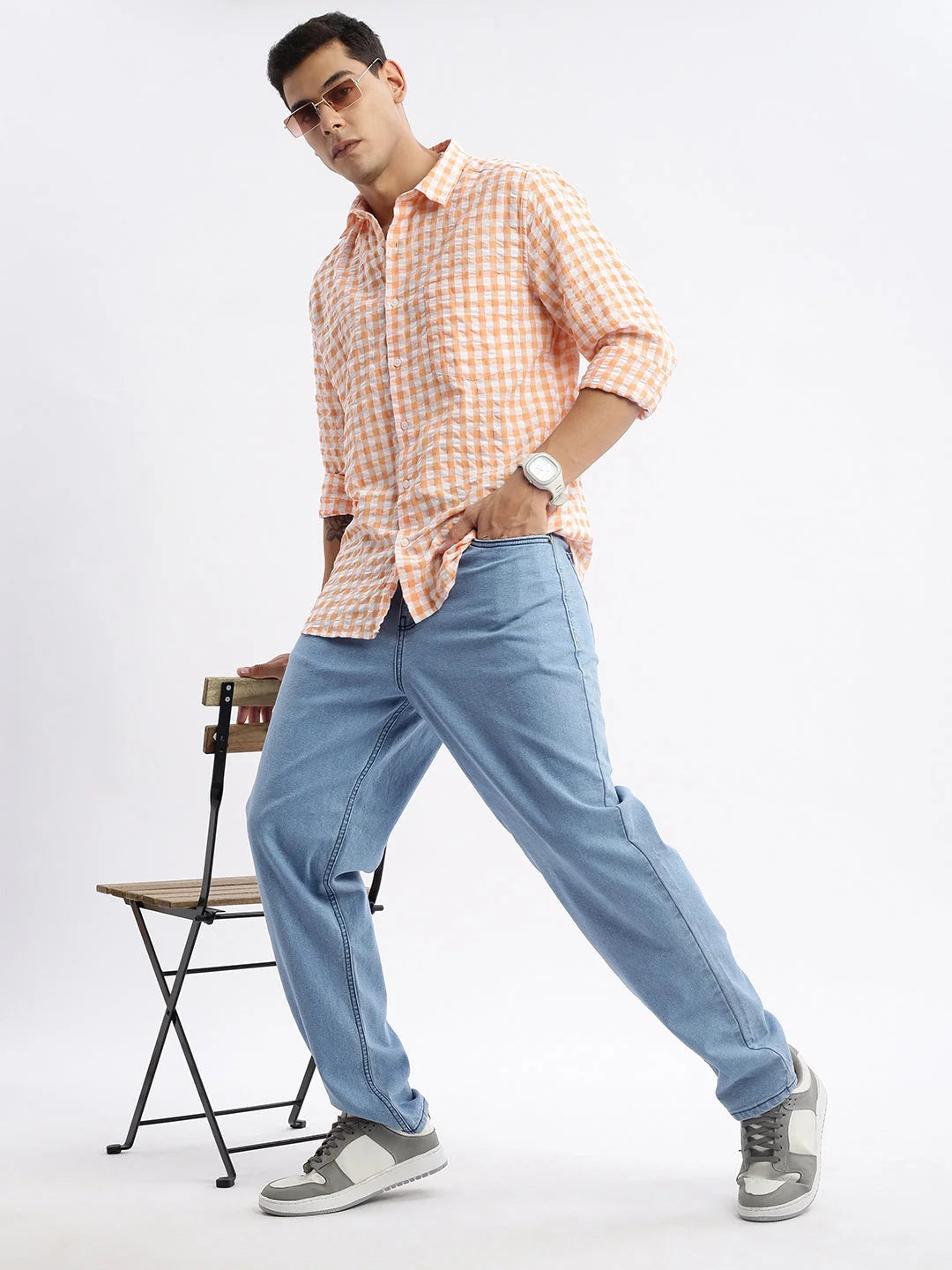 Mens Shirt - Checked Slim Fit Cotton Shirt - DesiQlo