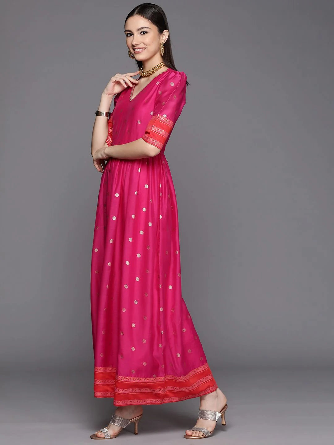 Pink Chanderi Gold Foil Dress | Indian Dresses Online