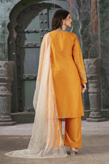 Orange Peel Straight Embroidered Kurta Set with Trousers and Dupatta-CL-KPD-132