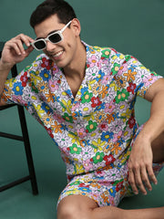 Men Printed Cuban Collar Multi Relaxed Fit Co Ords Set-Lucas-3124-Multi