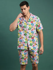 Men Printed Cuban Collar Multi Relaxed Fit Co Ords Set-Lucas-3124-Multi