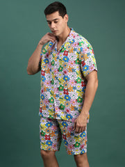 Men Printed Cuban Collar Multi Relaxed Fit Co Ords Set-Lucas-3124-Multi