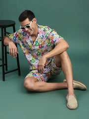 Men Printed Cuban Collar Multi Relaxed Fit Co Ords Set-Lucas-3124-Multi