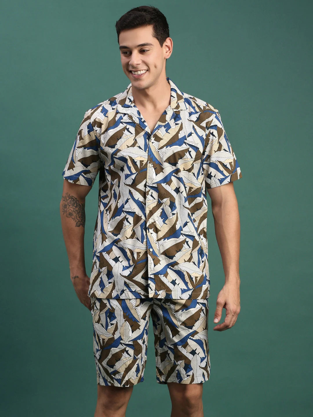 Men's Printed Co Ord Sets | Multi Cuban Collar Two Piece Sets