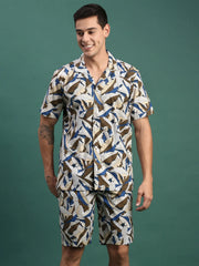 Men Printed Cuban Collar Multi Relaxed Fit Co Ords Set-Lucas-3129-Multi