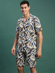 Men Printed Cuban Collar Multi Relaxed Fit Co Ords Set-Lucas-3129-Multi