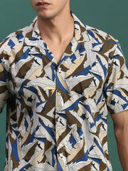 Men Printed Cuban Collar Multi Relaxed Fit Co Ords Set-Lucas-3129-Multi