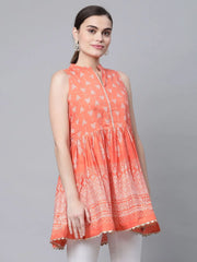 Orange Pure Cotton Printed Tunic-AHTUCODCDS-8061