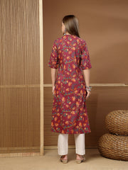 Stylum Women's Magenta Floral Printed Cotton A-Line Kurta (MAGENTATRIPURA)