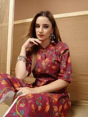 Stylum Women's Magenta Floral Printed Cotton A-Line Kurta (MAGENTATRIPURA)