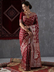 Women's Cotton Blend Pink Woven Design Designer Saree With Blouse Piece-MAHIRA135404