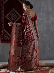Women's Cotton Blend Pink Woven Design Designer Saree With Blouse Piece-MAHIRA135404