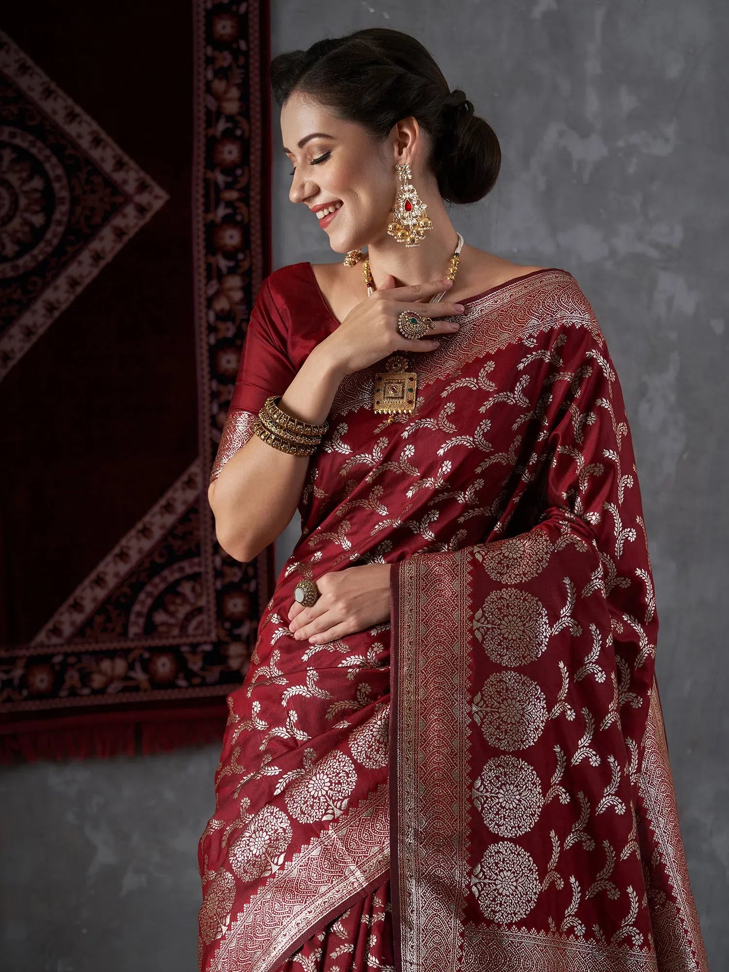 Maroon Designer Saree with Blouse - Indian Sarees