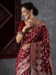 Women's Cotton Blend Pink Woven Design Designer Saree With Blouse Piece-MAHIRA135404