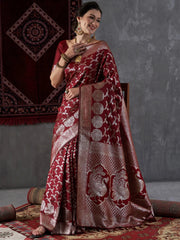 Women's Cotton Blend Pink Woven Design Designer Saree With Blouse Piece-MAHIRA135404
