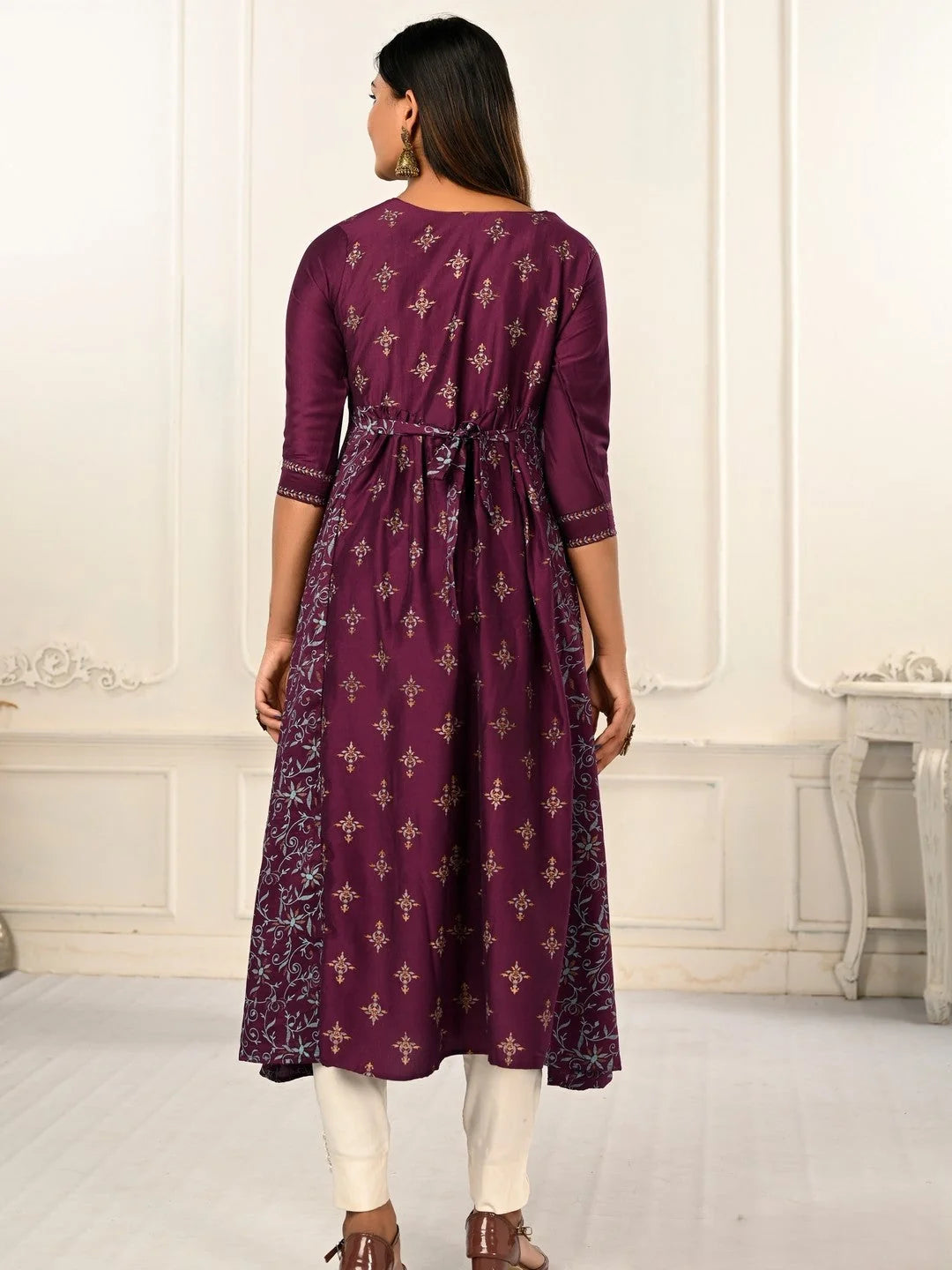 Wine Colour cotton hand print kurti with vibrant patterns