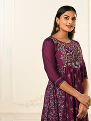 Wine Colour cotton hand print kurti with vibrant patterns-MLWSHKT8019WNE