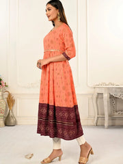 Orange Colour cotton hand print kurti with vibrant patterns-MLWSHKT8020ORG