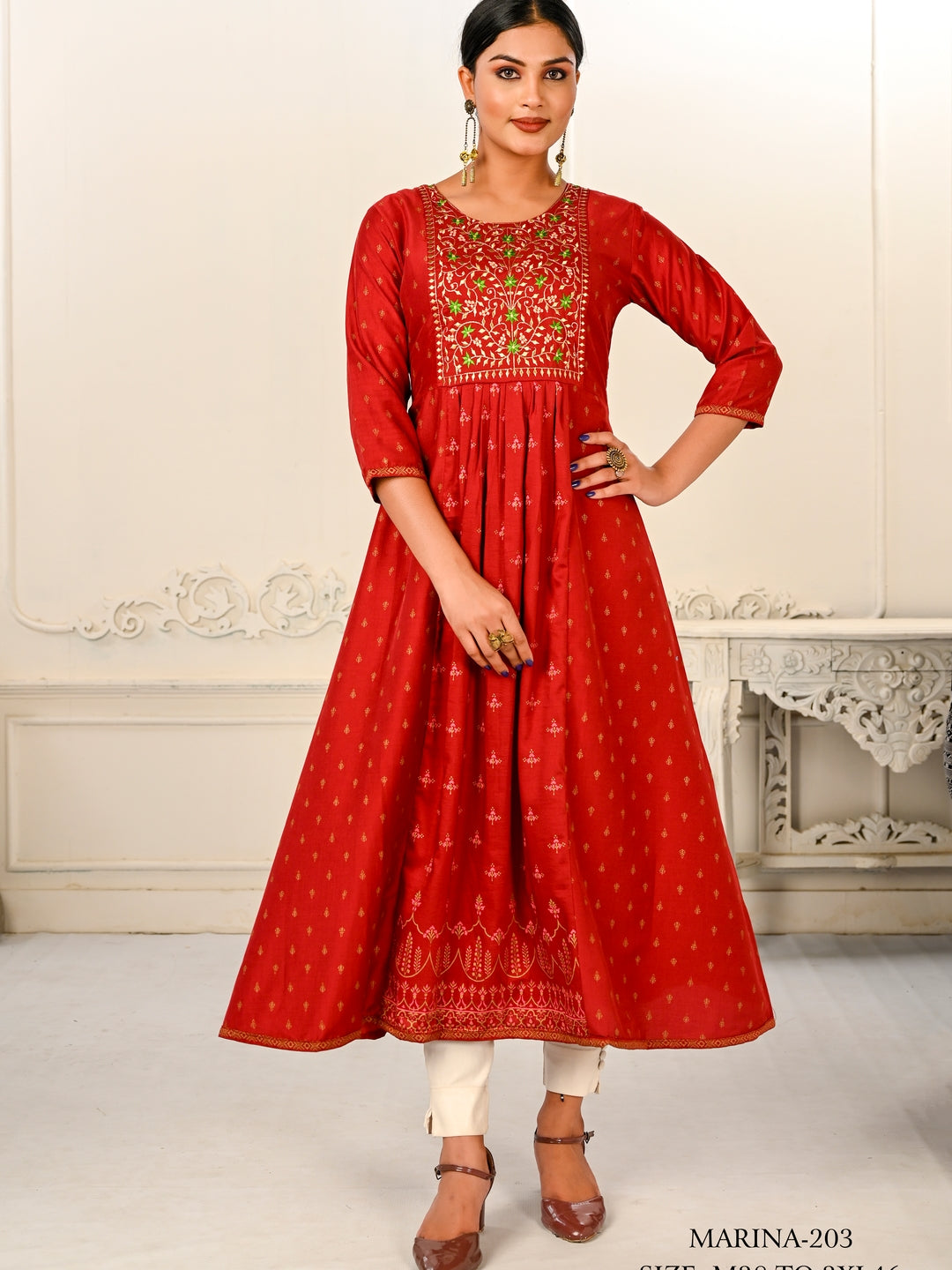 Red Colour cotton hand print kurti with vibrant patterns