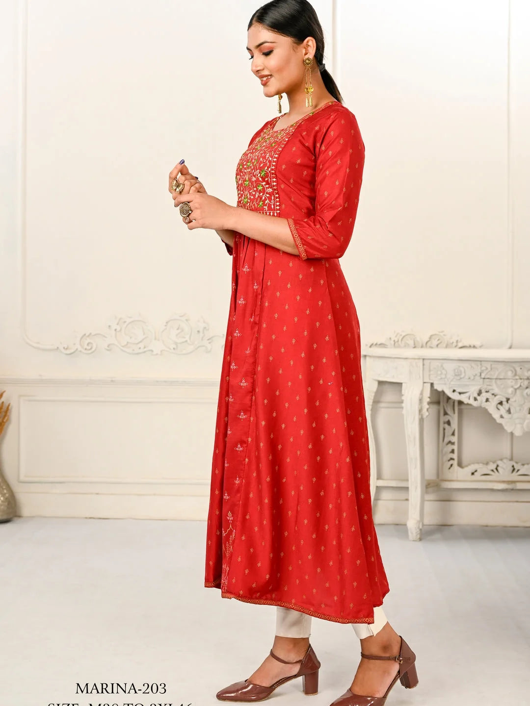 Red Colour cotton hand print kurti with vibrant patterns