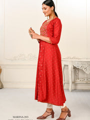Red Colour cotton hand print kurti with vibrant patterns-MLWSHKT8018RED