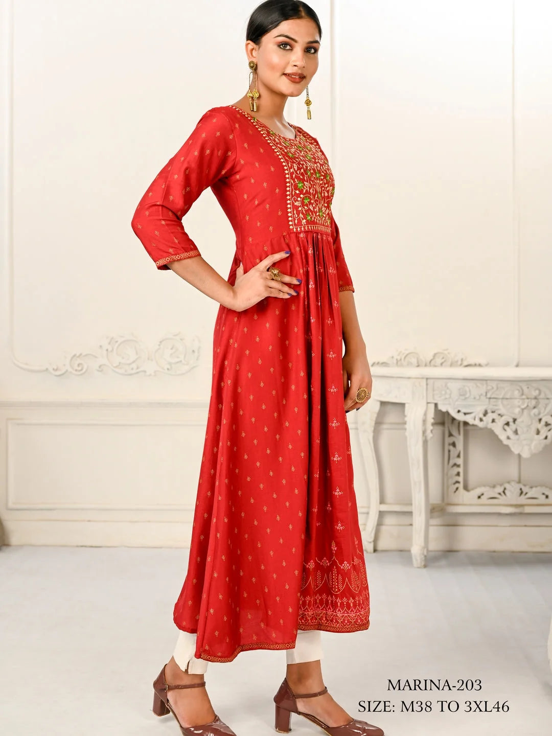 Red Colour cotton hand print kurti with vibrant patterns