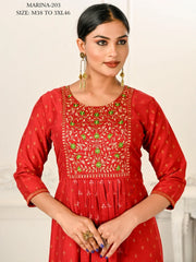 Red Colour cotton hand print kurti with vibrant patterns-MLWSHKT8018RED